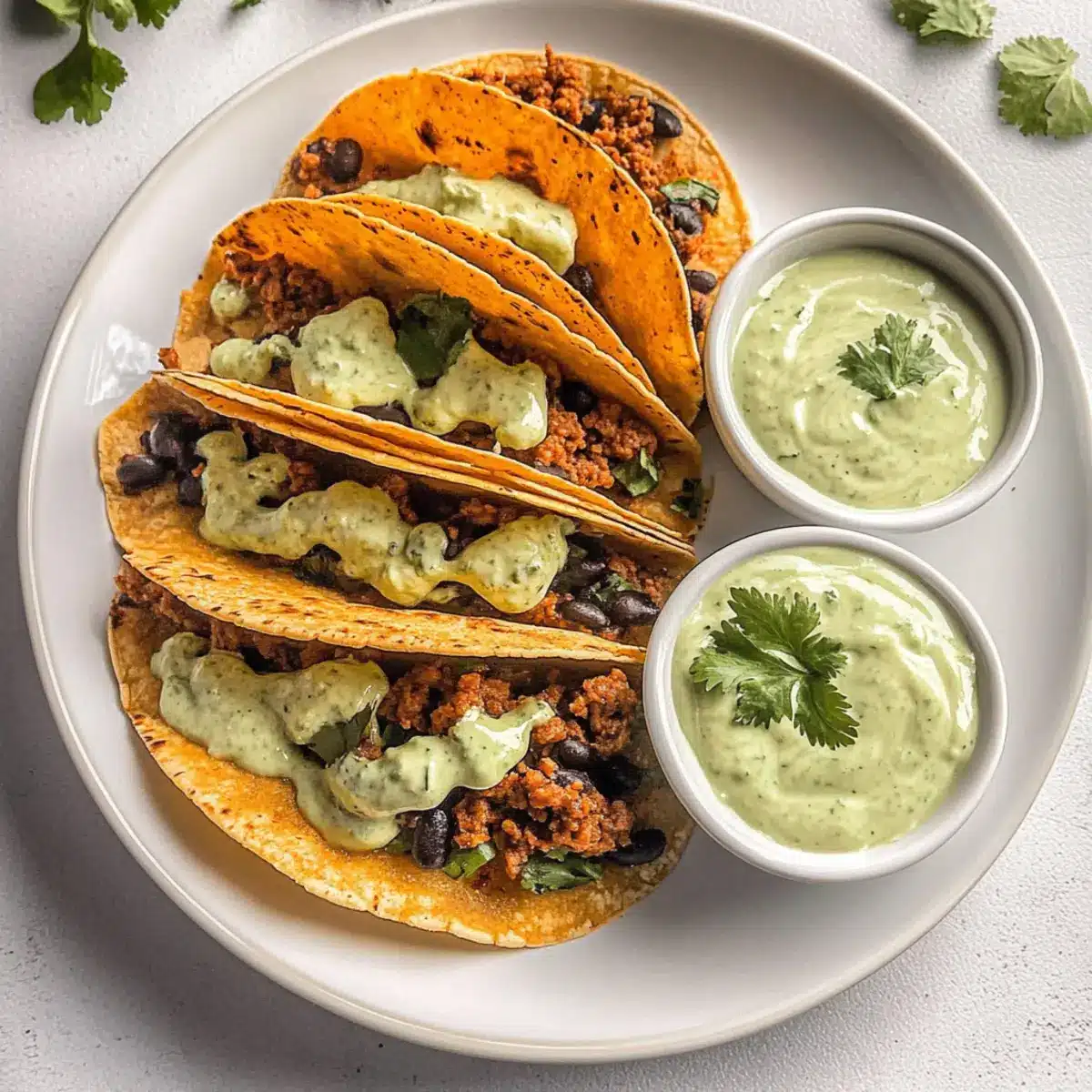 Crispy Baked Ground Turkey Tacos with Avocado Sauce