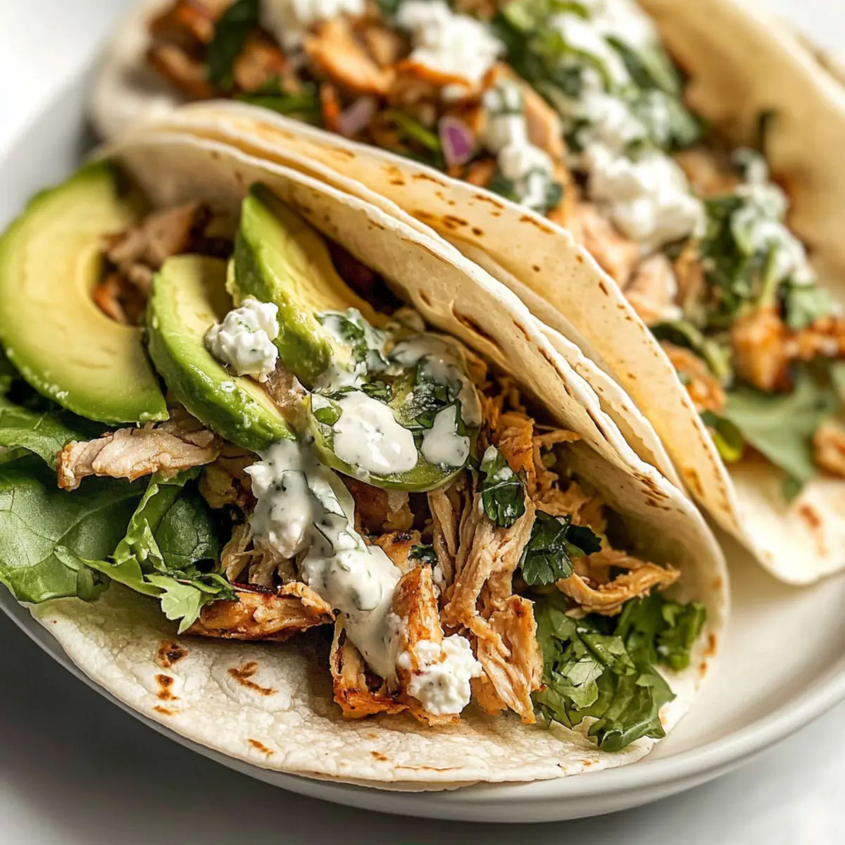 Shredded Chicken Tacos with Creamy Chimichurri Sauce