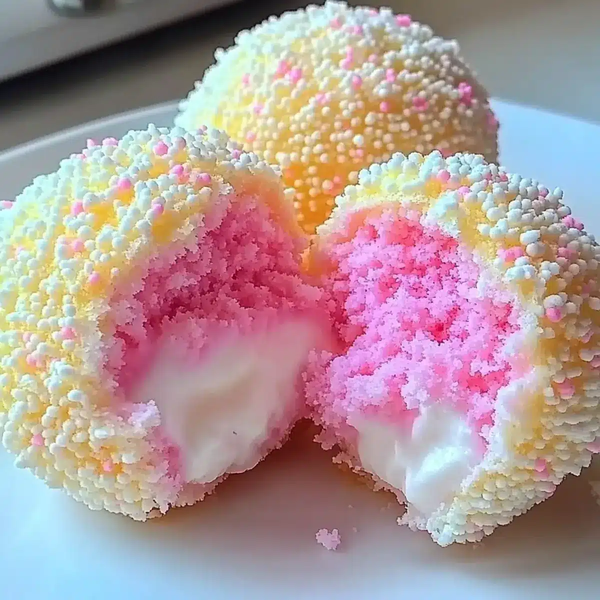 Crispy Cotton Candy Cheesecake Bombs