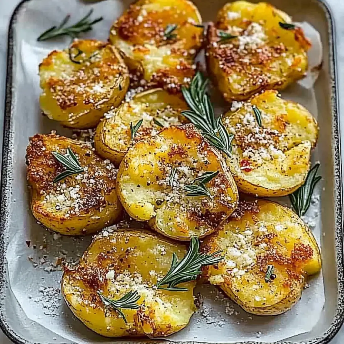 Baked Smashed Potatoes With Garlic & Parmesan