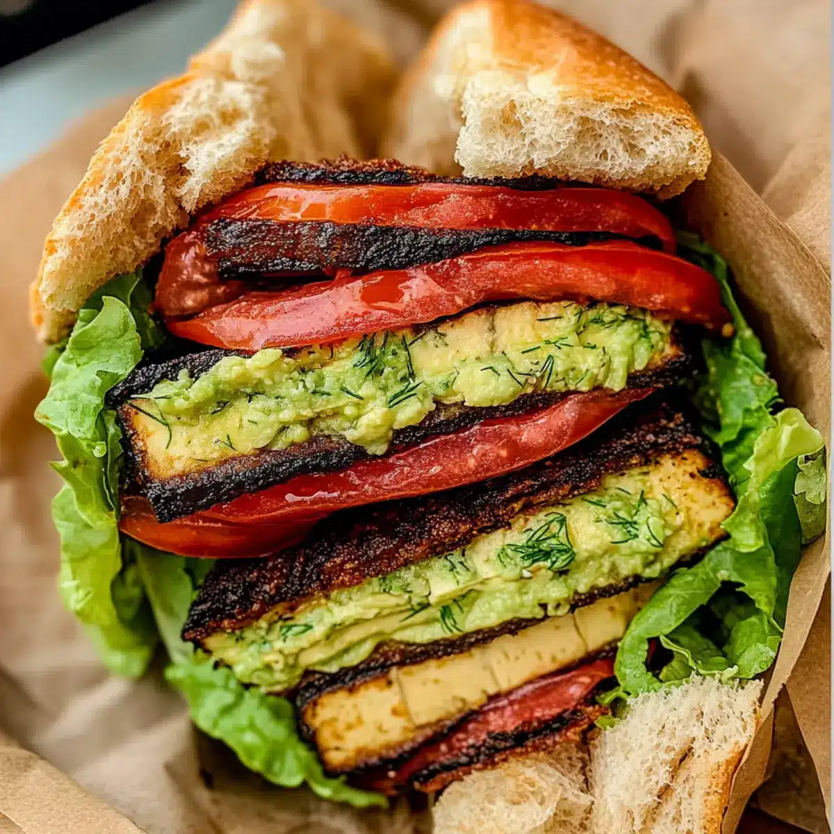 Summer Smoky Tofu Lettuce Tomato (TLT) Sandwich
