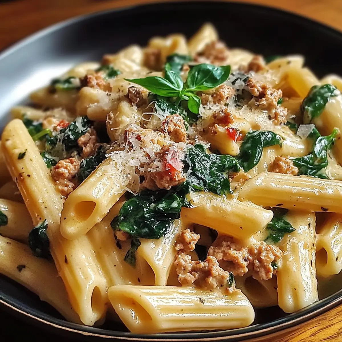 Creamy Ground Turkey Spinach Pasta