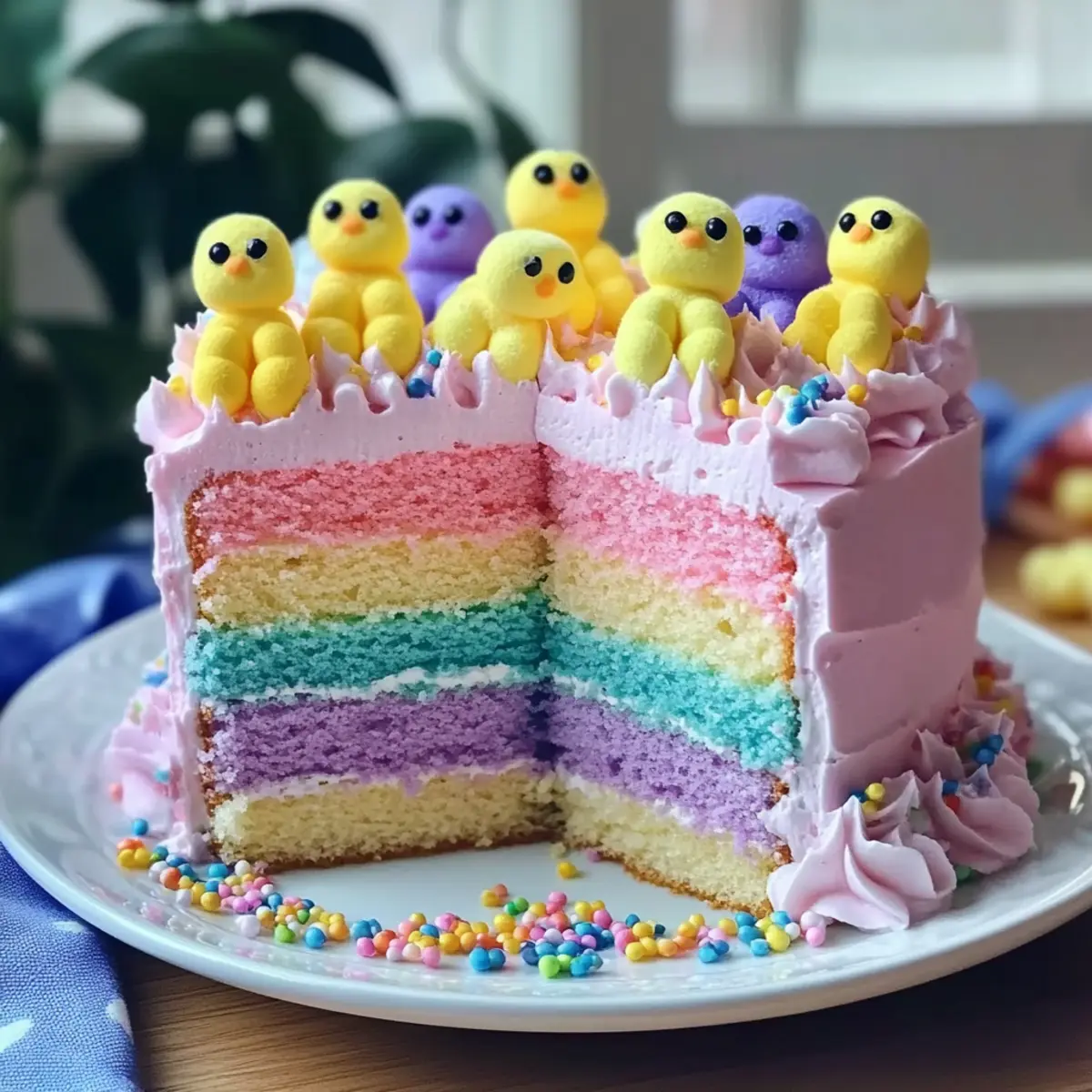 Easter Peep Cake with Multi-Colored Layers