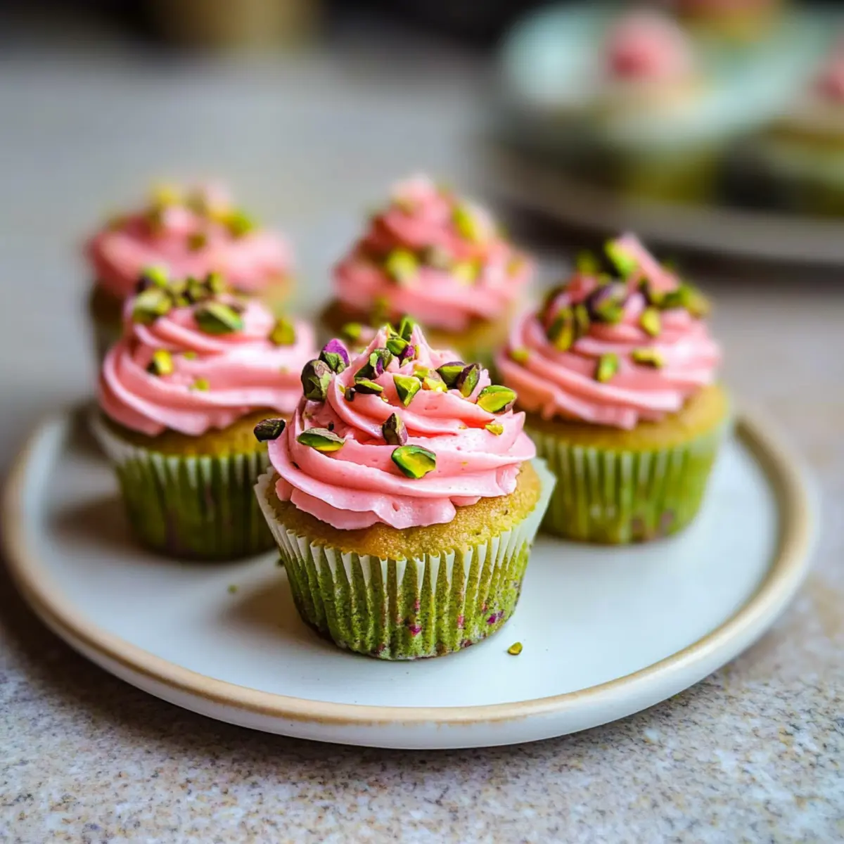 Vegan Mini Rose Pistachio Cupcakes