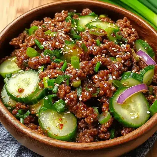 Spicy Korean Ground Beef with Cucumber Salad
