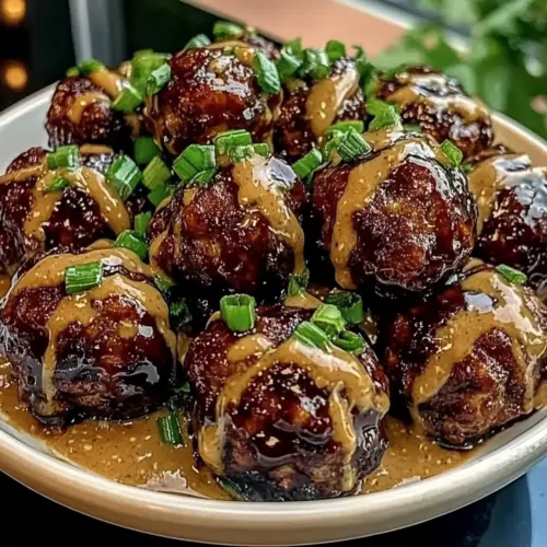 Sticky Hoisin Meatballs with Scallion Sauce