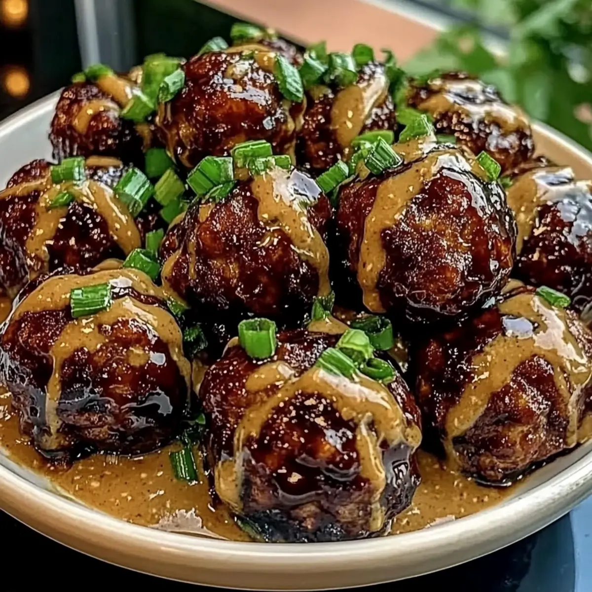 Sticky Hoisin Meatballs with Scallion Sauce