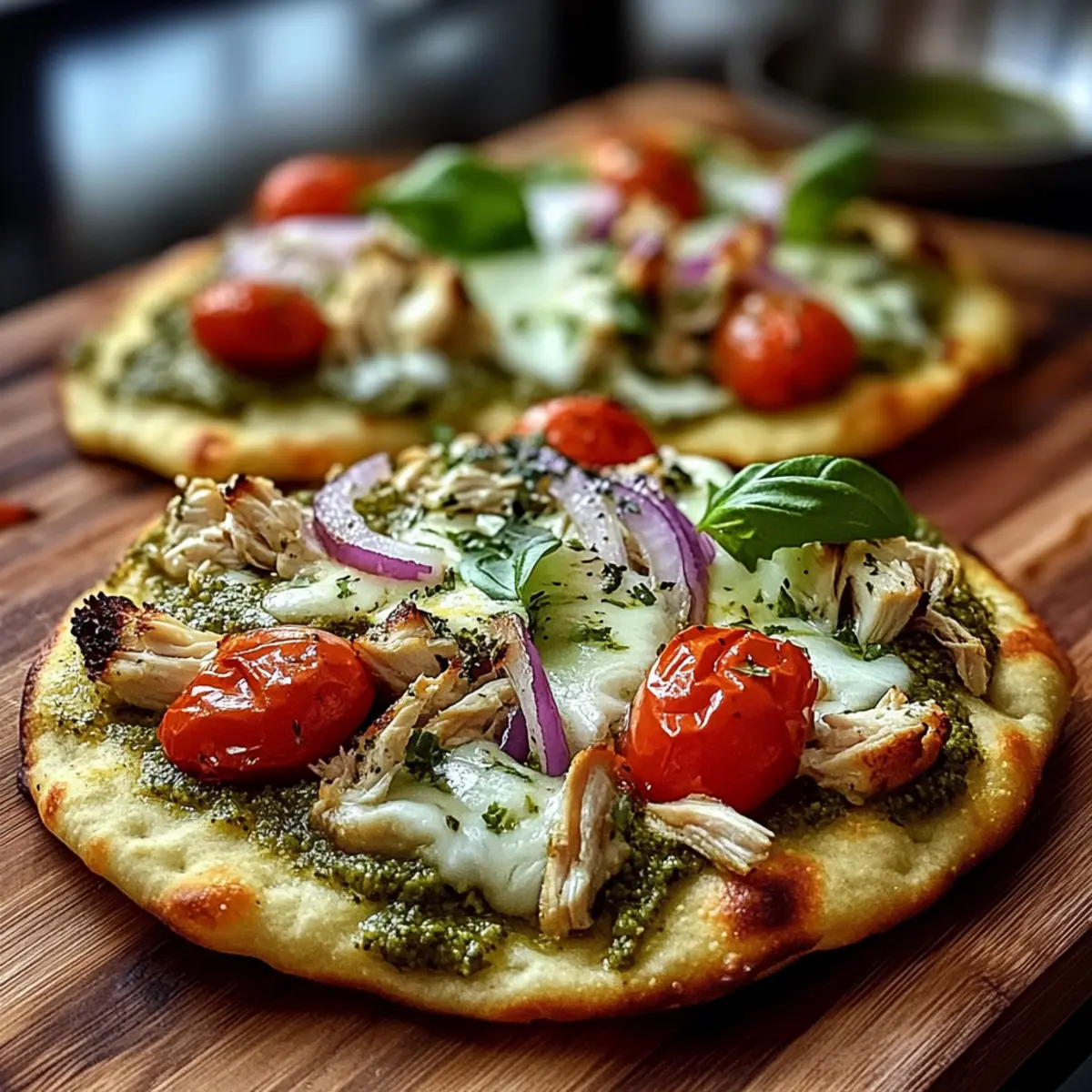 Pesto Chicken Flatbread with Mozzarella