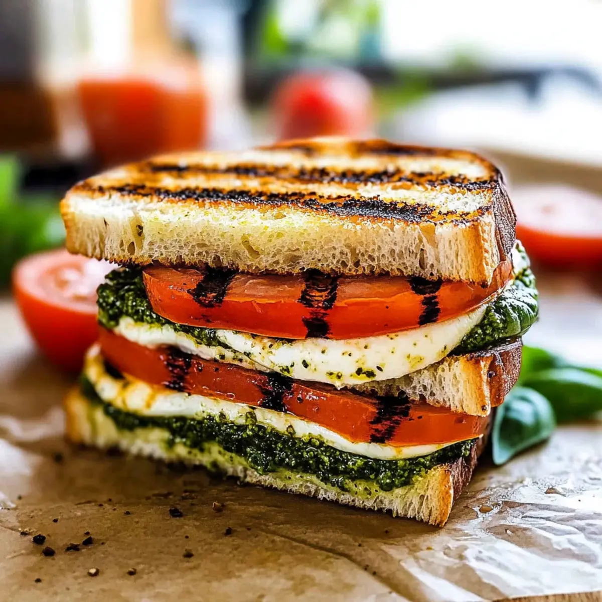 Italian Caprese Sandwich With Basil Pesto