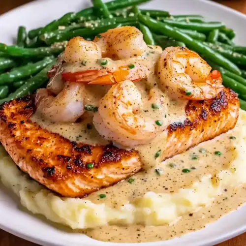 Cajun Shrimp and Salmon with Garlic Cream Sauce