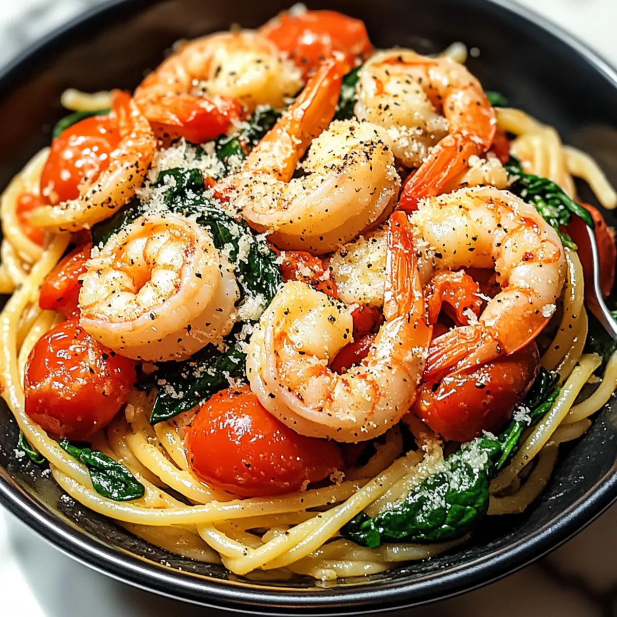Tomato Spinach Shrimp Pasta