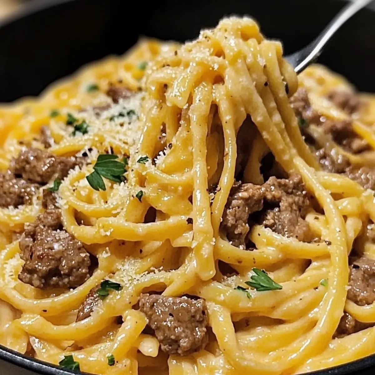 One-Pot Creamy Beef and Garlic Butter Pasta