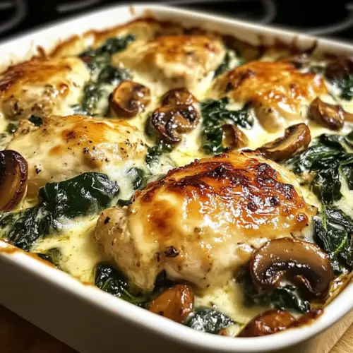 Easy Low-Carb Chicken Spinach Mushroom Bake