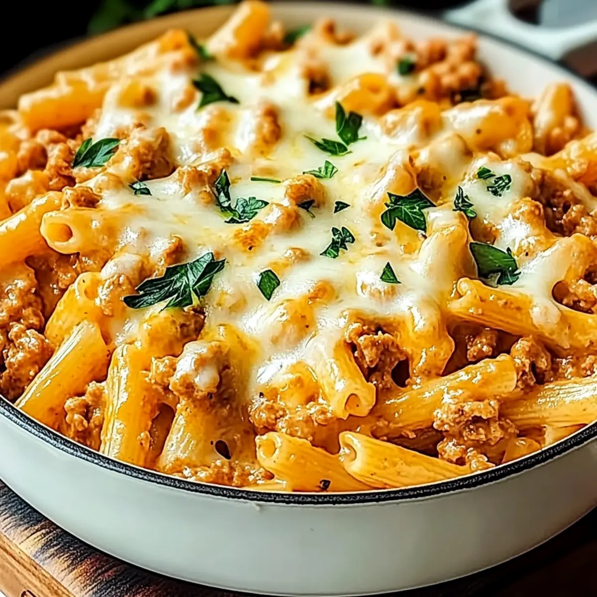One-Skillet Cheesy Ground Chicken Pasta