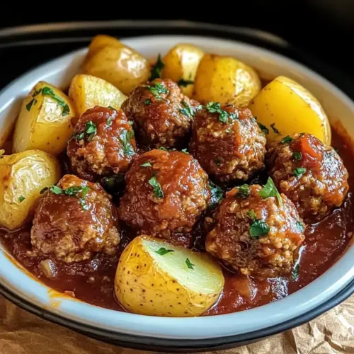 Slow Cooker Meatballs and Potatoes