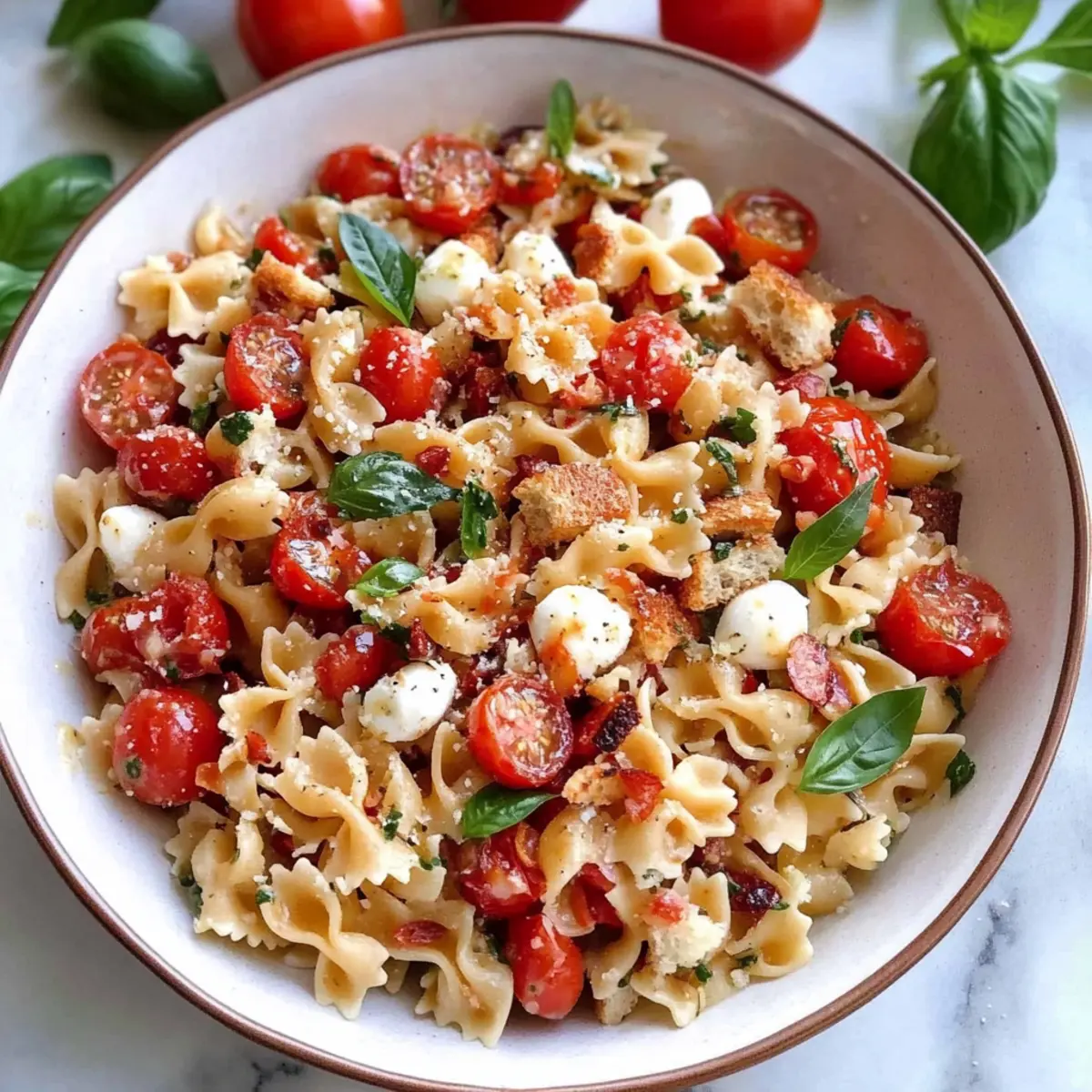 Cherry Tomato Bruschetta Pasta Salad