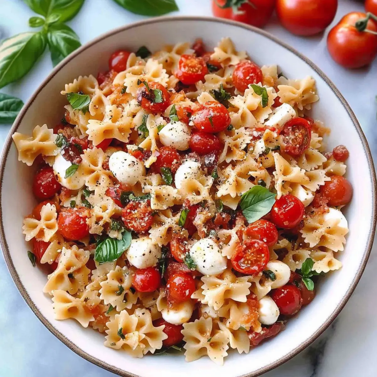 Cherry Tomato Bruschetta Pasta Salad