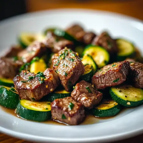 Keto Garlic Butter Steak Bites & Zucchini