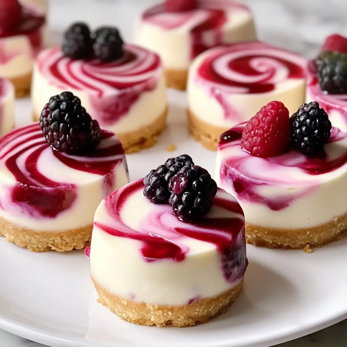 No Bake Mini Berry Swirl Cheesecakes